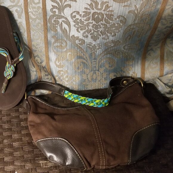 Brown Sandals and Bag Set with Braided Accents - Picture 3 of 4